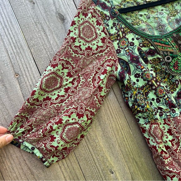 One World‎ Women’s Petite Small Fairy Boho Printed 3/4 Sleeve Peasant Blouse - Picture 4 of 9